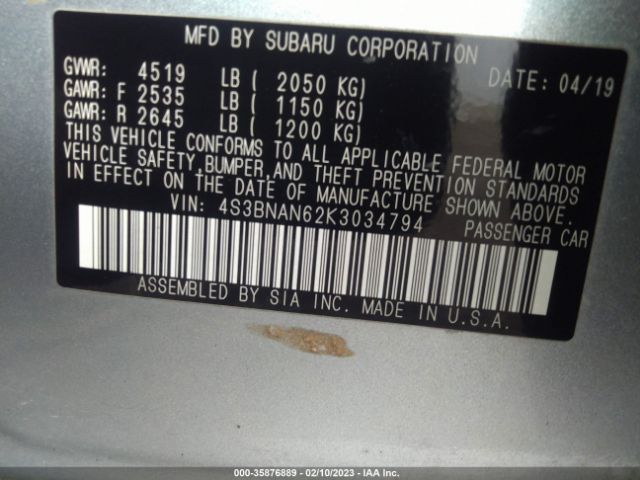 4S3BNAN62K3034794 Subaru Legacy Limited