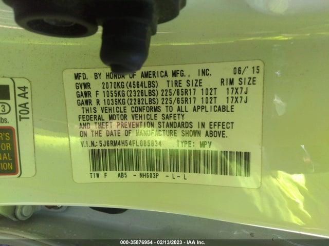 2015 Honda CR-V, VIN: 5J6RM4H54FL085834