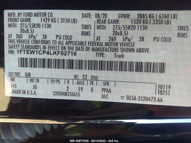 2020 Ford F-150, VIN: 1FTEW1CP4LKF02716