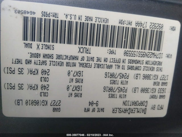 Dodge DAKOTA ST 2005 1D7HW22N95S155590 Image 11