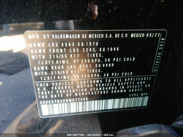 3VVCX7B2XNM077495 Volkswagen TAOS S