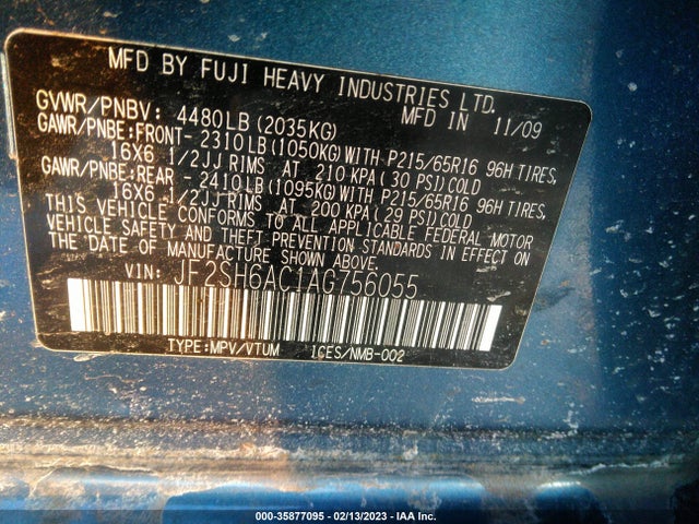 Subaru Forester 2.5x 2010 JF2SH6AC1AG756055 Image 9