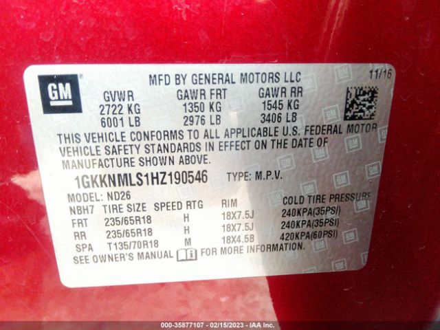 1GKKNMLS1HZ190546 GMC ACADIA SLT
