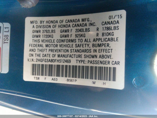 Honda Civic Coupe Ex 2015 2HGFG3A80FH512469 Image 10