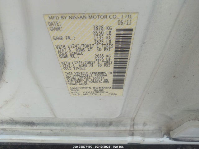 2015 Nissan NV, VIN: 1N6BF0KM8FN806989
