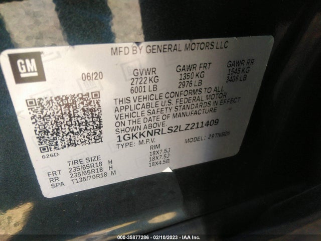 GMC ACADIA SLE 2020 1GKKNRLS2LZ211409 Image 9