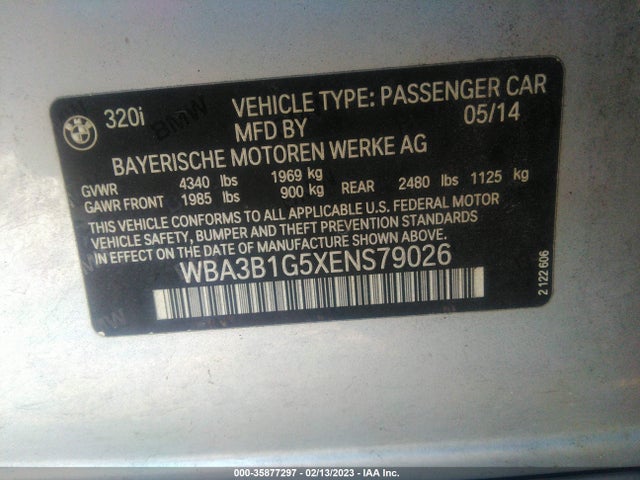 BMW 3 Series 320i 2014 WBA3B1G5XENS79026 Image 9