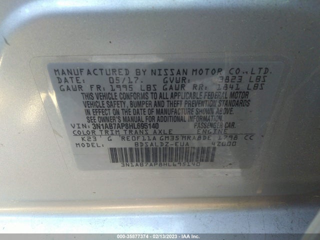 Nissan SENTRA SV 2017 3N1AB7AP8HL695140 Image 10