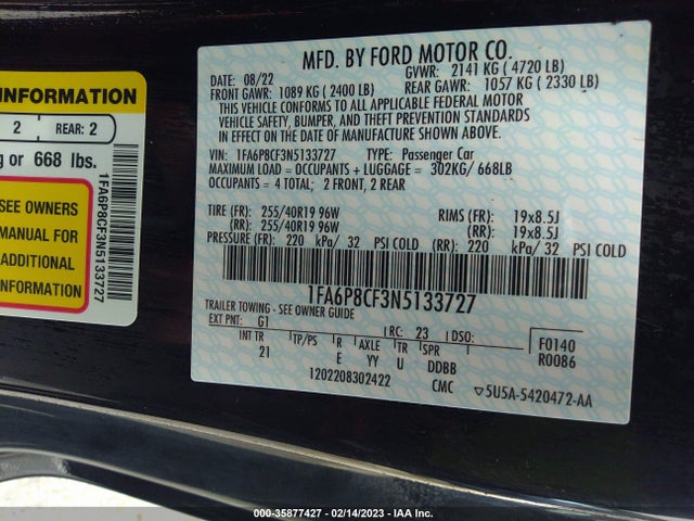 2022 Ford Mustang, VIN: 1FA6P8CF3N5133727