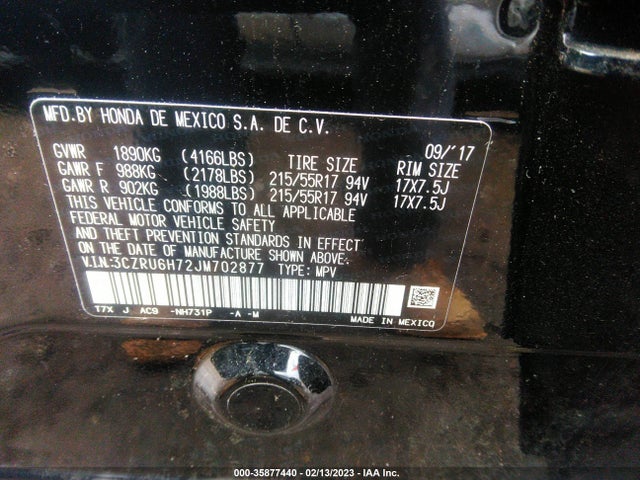2018 Honda HR-V, VIN: 3CZRU6H72JM702877