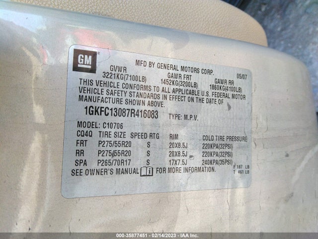 GMC YUKON SLT 2007 1GKFC13087R416083 Image 10