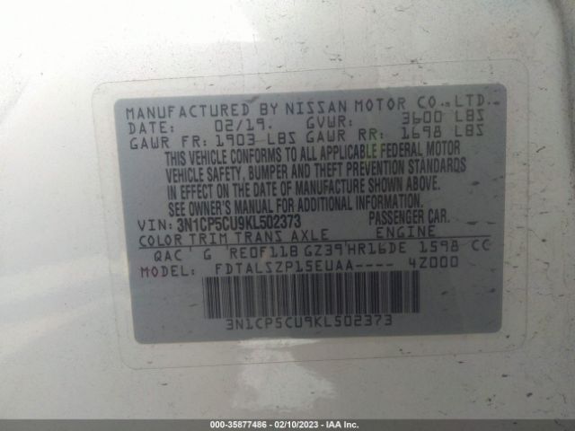 3N1CP5CU9KL502373 Nissan KICKS SV