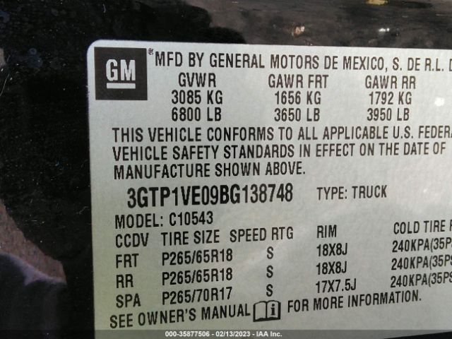 3GTP1VE09BG138748 GMC Sierra 1500 Sle