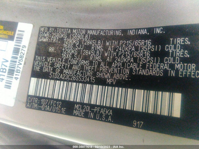 Toyota Sienna Ce/le 2006 5TDZA23C26S533415 Image 10