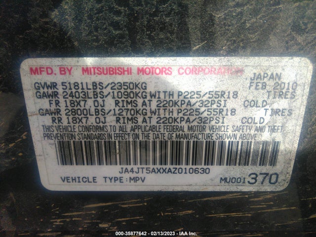 JA4JT5AXXAZ010630 Mitsubishi OUTLANDER GT