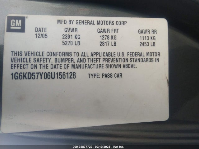 1G6KD57Y06U156128 Cadillac Dts W/1sd
