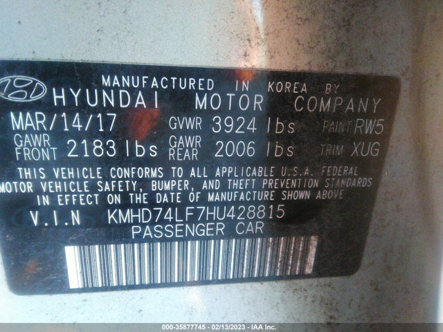 Hyundai ELANTRA SE 2017 KMHD74LF7HU428815 Image 9