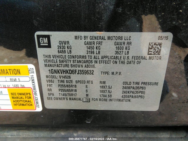 2015 Chevrolet Traverse, VIN: 1GNKVHKD6FJ359632