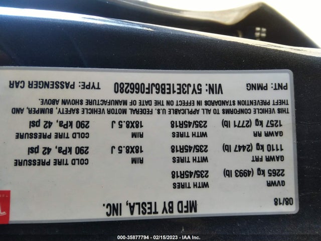 Tesla MODEL 3 2018 5YJ3E1EB6JF066280 Image 10