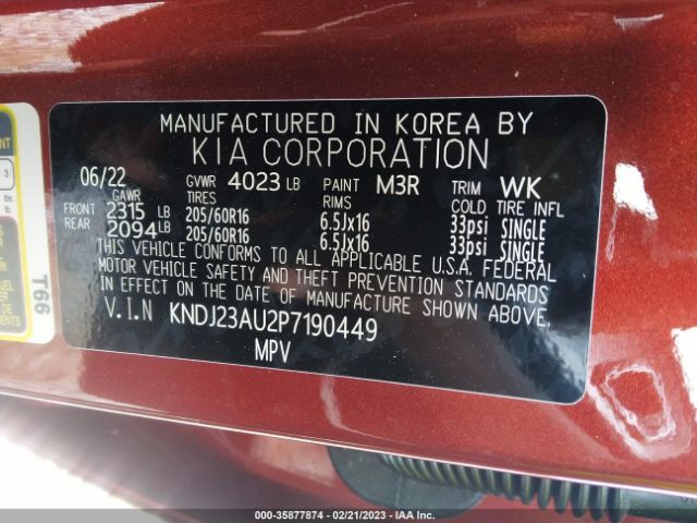 KNDJ23AU2P7190449 KIA SOUL LX