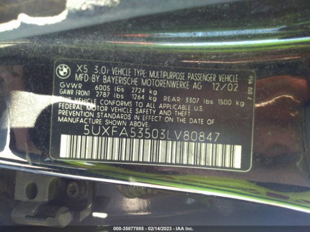 5UXFA53503LV80847 BMW X5 3.0I