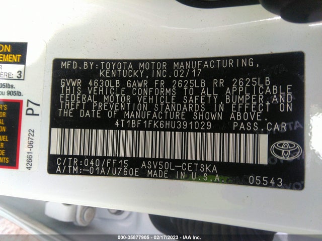2017 Toyota Camry, VIN: 4T1BF1FK6HU391029