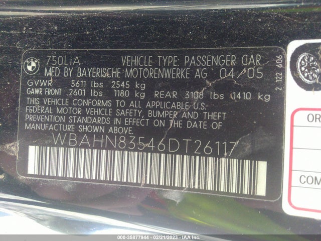 BMW 7 Series 750li 2006 WBAHN83546DT26117 Image 10