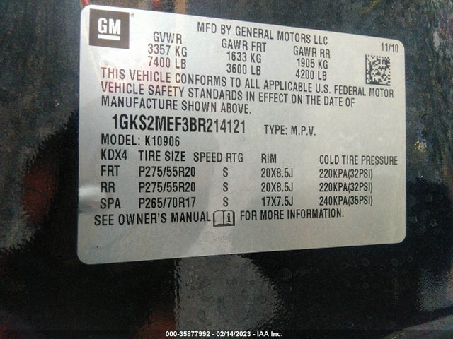 GMC YUKON XL 2011 1GKS2MEF3BR214121 Image 10