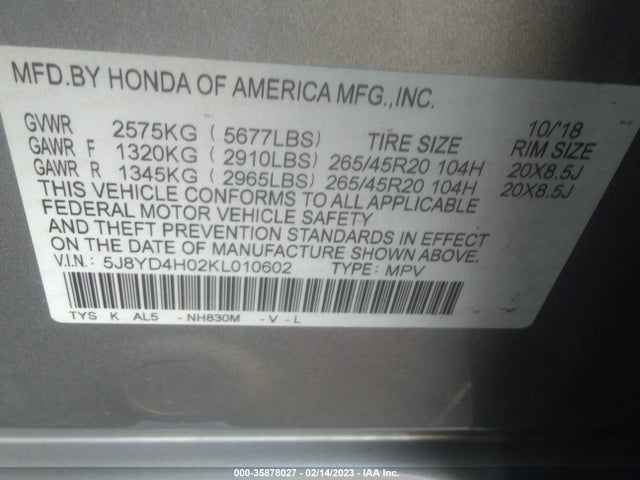 Acura Mdx W/technology/a-spec Pkg 2019 5J8YD4H02KL010602 Image 10