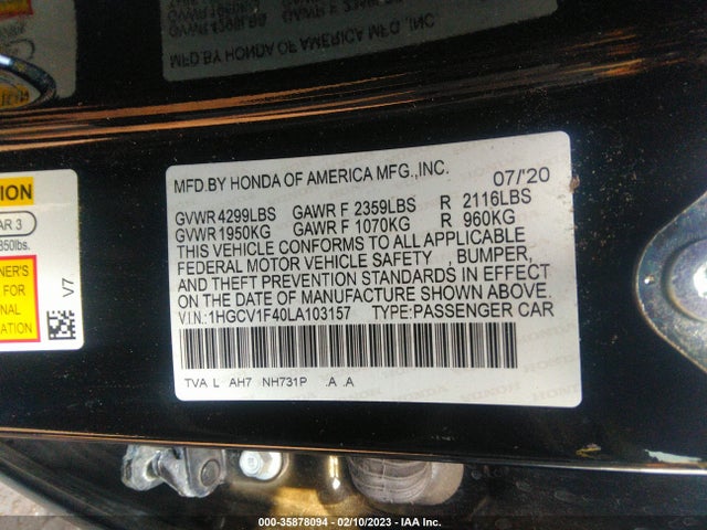 Honda ACCORD EX 2020 1HGCV1F40LA103157 Image 9