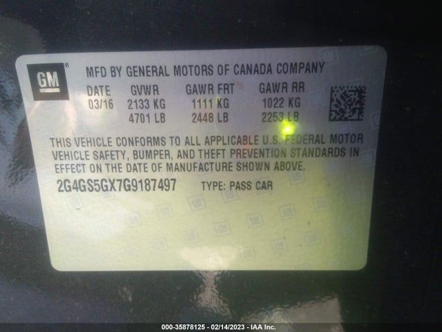 2016 BUICK REGAL PREMIUM II VIN: 2G4GS5GX7G9187497