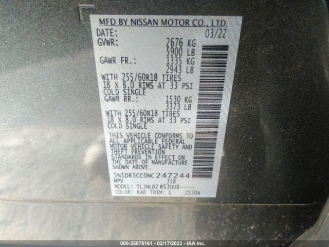 5N1DR3CC0NC247244 Nissan Pathfinder Sl