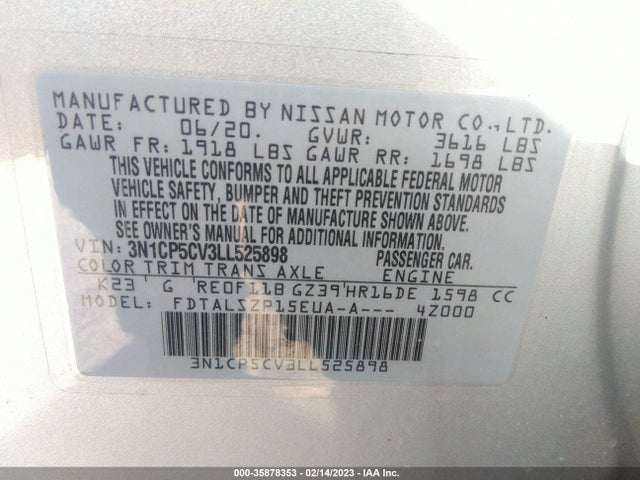 2020 NISSAN KICKS SV VIN: 3N1CP5CV3LL525898