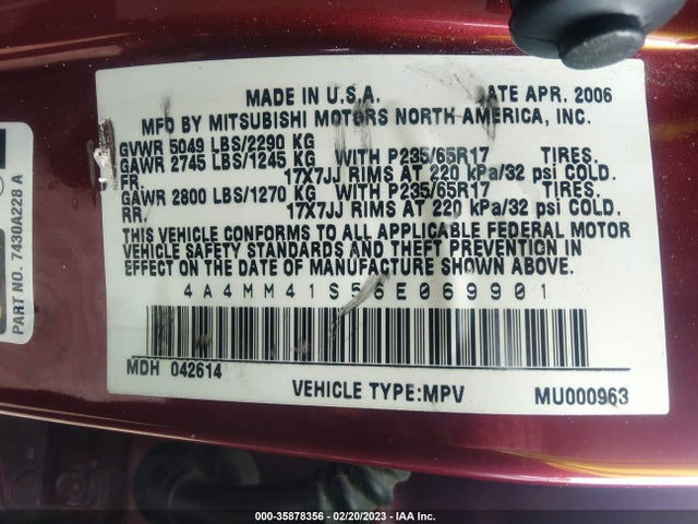 4A4MM41S56E069901 Mitsubishi Endeavor
