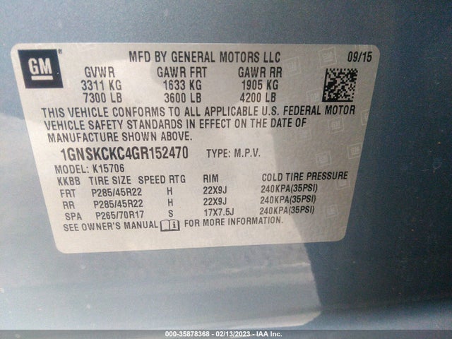 2016 Chevrolet Tahoe, VIN: 1GNSKCKC4GR152470