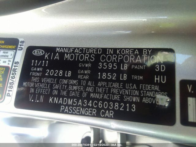 KNADM5A34C6038213 KIA RIO LX