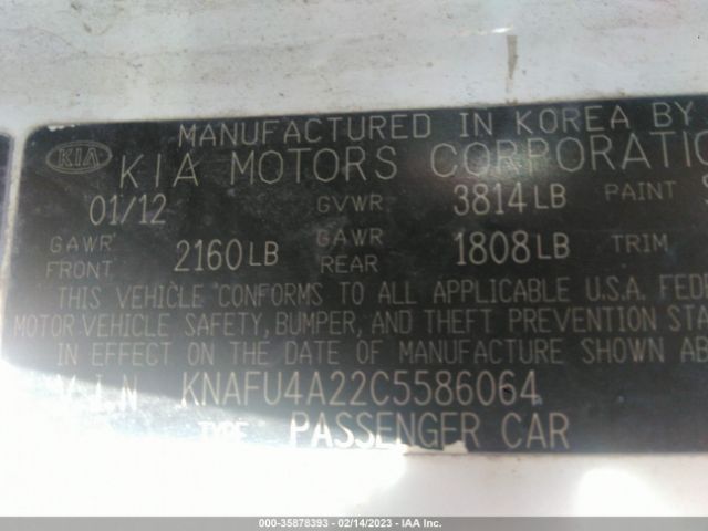 KNAFU4A22C5586064 KIA FORTE EX