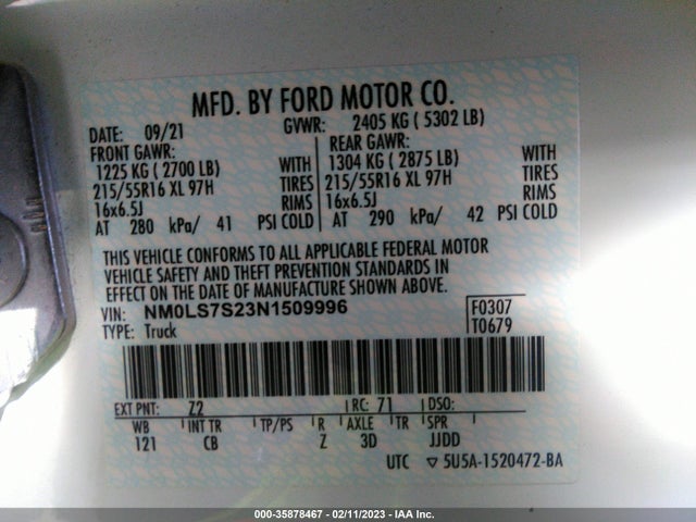 2022 Ford Transit Connect, VIN: NM0LS7S23N1509996
