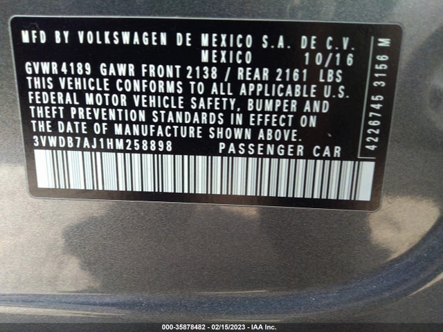 Volkswagen Jetta 1.4t Se 2017 3VWDB7AJ1HM258898 Image 10
