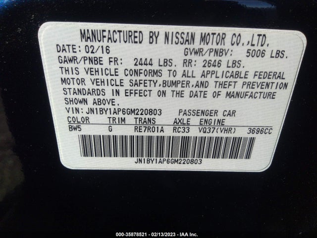 2016 Infiniti Q70, VIN: JN1BY1AP6GM220803
