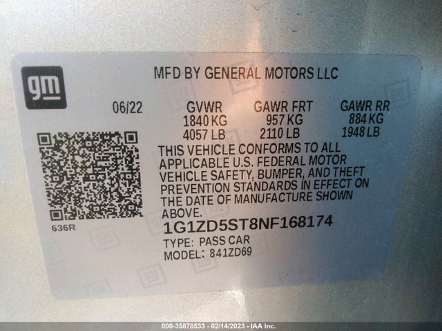 Chevrolet MALIBU LT 2022 1G1ZD5ST8NF168174 Image 9