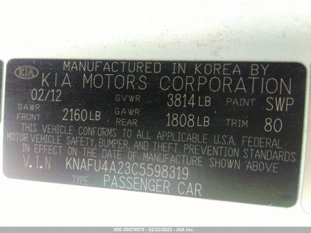 KNAFU4A23C5598319 KIA FORTE EX