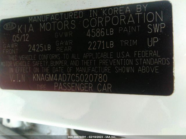 KNAGM4AD7C5020780 KIA OPTIMA HYBRID