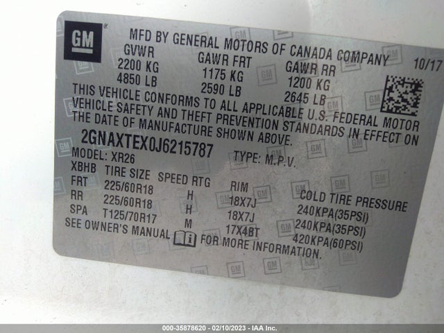 Chevrolet EQUINOX LT 2018 2GNAXTEX0J6215787 Image 10