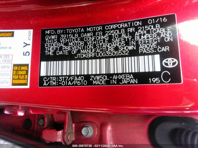 Toyota Prius 2016 JTDKBRFU0G3505532 Image 11