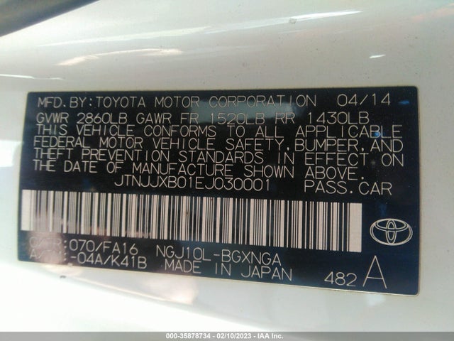 2014 Scion IQ, VIN: JTNJJXB01EJ030001