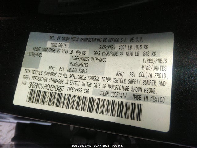 2016 Mazda 3, VIN: 3MZBM1U74GM310487
