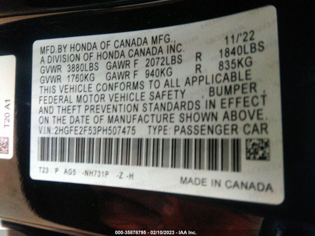 Honda Civic Sedan Sport 2023 2HGFE2F53PH507475 Image 10