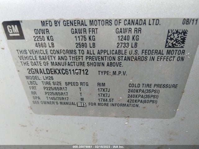 2012 CHEVROLET EQUINOX LT W/1LT VIN: 2GNALDEKXC6116712