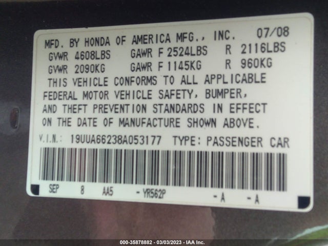 Acura TL 2008 19UUA66238A053177 Image 10
